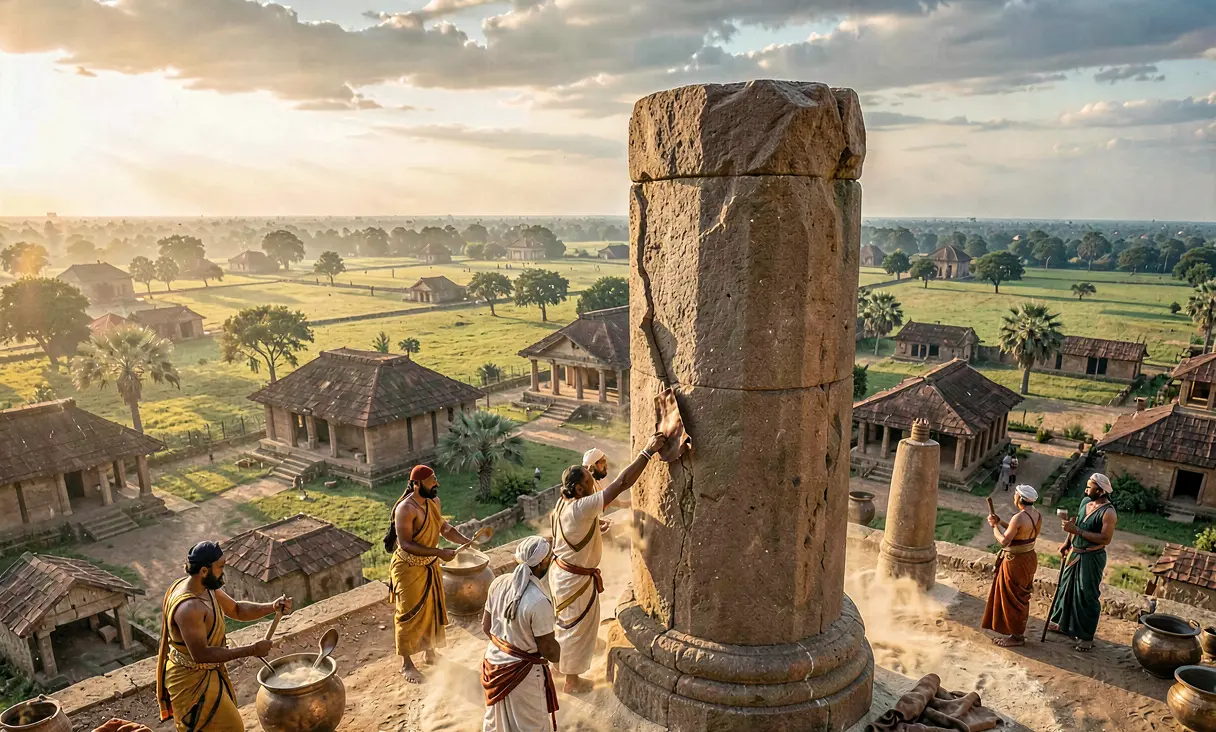 Erection of Ashoka's Polished Sandstone Pillars with Edicts