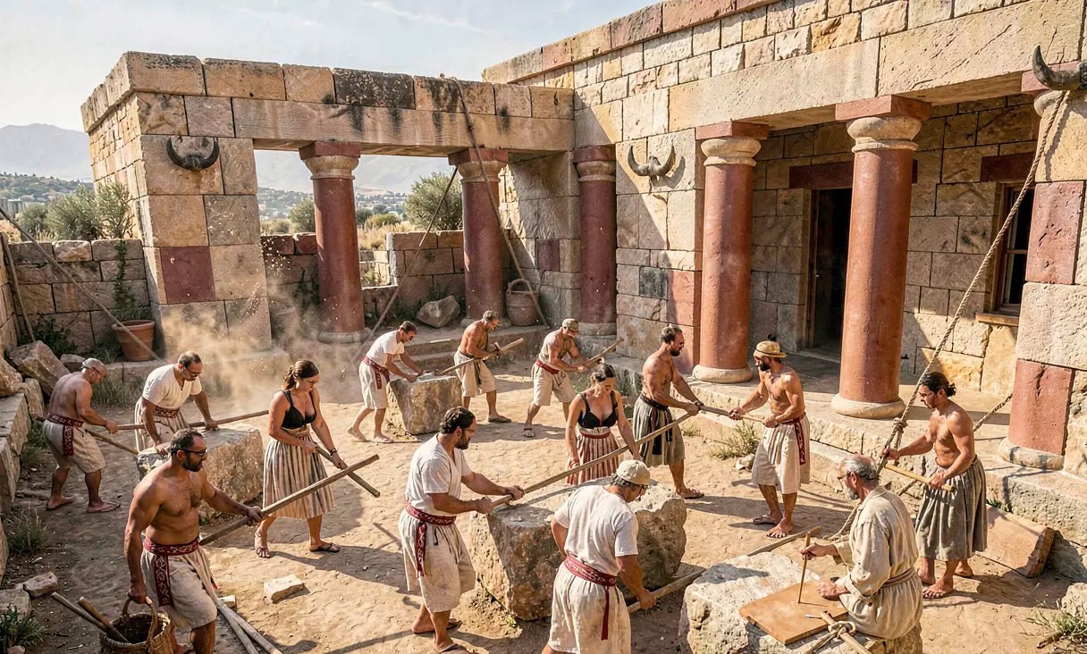 Rebuilding of the Palace at Knossos after Earthquake