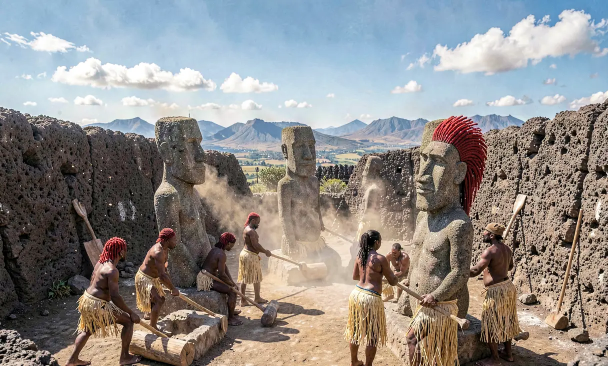 Mass Production of Moai Statues at Rano Raraku