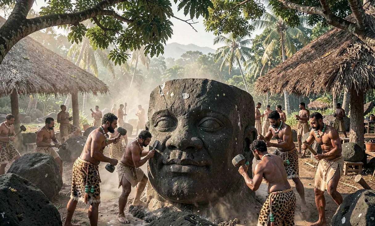 Carving of Olmec Colossal Heads
